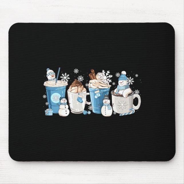 Retro Rolig Snöman Vinter Kaffe C Latte Mysig Sjö Musmatta (Framsidan)