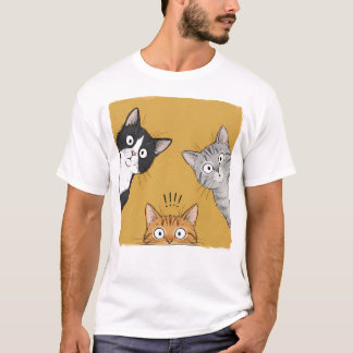 Retro Roliga Nyfikna Katter Grafisk T-Shirt, Söt K T Shirt