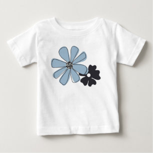 Retro Roligt Blue Blommigt Outline Flowers Mönster T Shirt