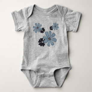Retro Roligt Blue Graphic Flowers T Shirt