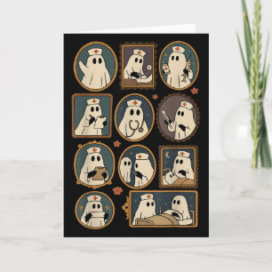Retro Roligt Boo Spöke Skräcksköterska Porträtt Bi Kort