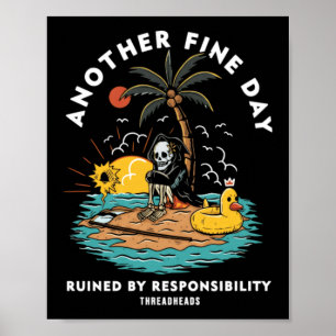 Retro roligt citat skelettstrand En till fin dag Poster