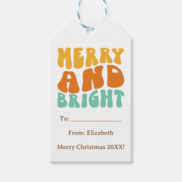 Retro Roligt Cute Merry och Bright Jul Helgdag Presentetikett