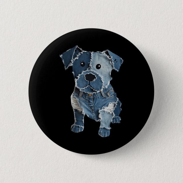 Retro Roligt Denim Lapp Djur Hund Tryck För Män W Knapp (Framsida)