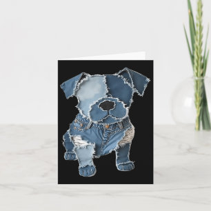 Retro Roligt Denim Lappdjur Hundtryck Kort