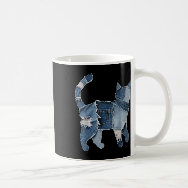 Retro Roligt Denim Lappdjur Katt Tryck  Kaffemugg (Höger)
