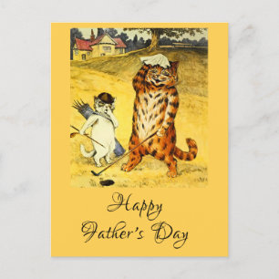 Retro Roligt Fars dag Golfande Katt & Caddie Helg Vykort