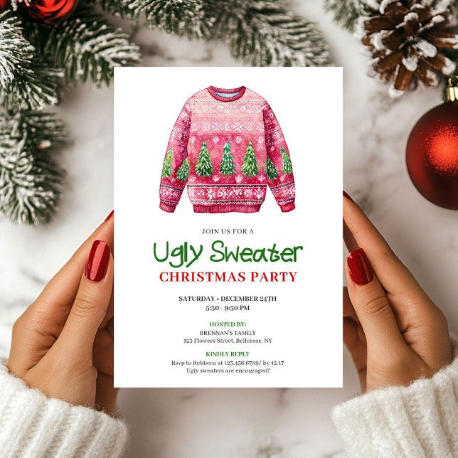 Retro Roligt Fult Jultröja Julfest Kort (Retro Funny Ugly Sweater Holiday Party Card)