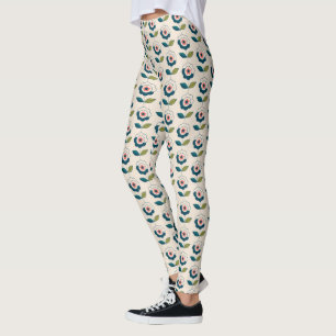 Retro Roligt Garden Flower Mönster Leggings