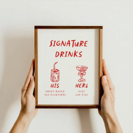 Retro Roligt Hans och Hers Namnteckning Drinks Brö Poster
