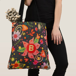 Retro Roligt Initial Blommigt Boho Inspirief tote Tygkasse