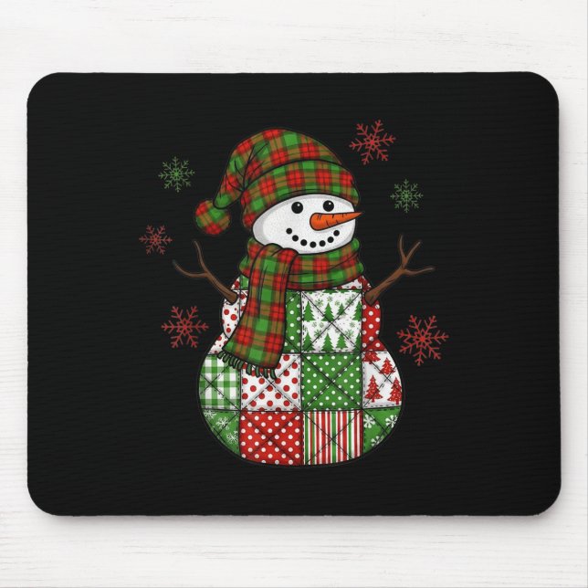 Retro Roligt Jul Patchwork Snöman Xmas Högtid Musmatta (Framsidan)