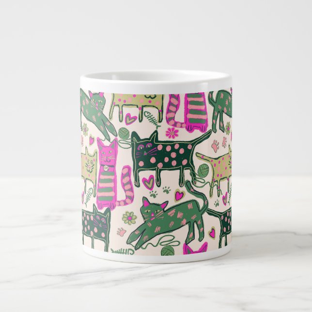 Retro Roligt Kattdesign Jumbo Mugg (Framsidan)
