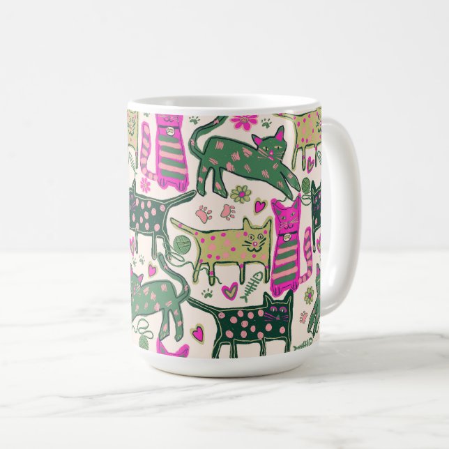 Retro Roligt Kattdesign Kaffemugg (Framsida höger)