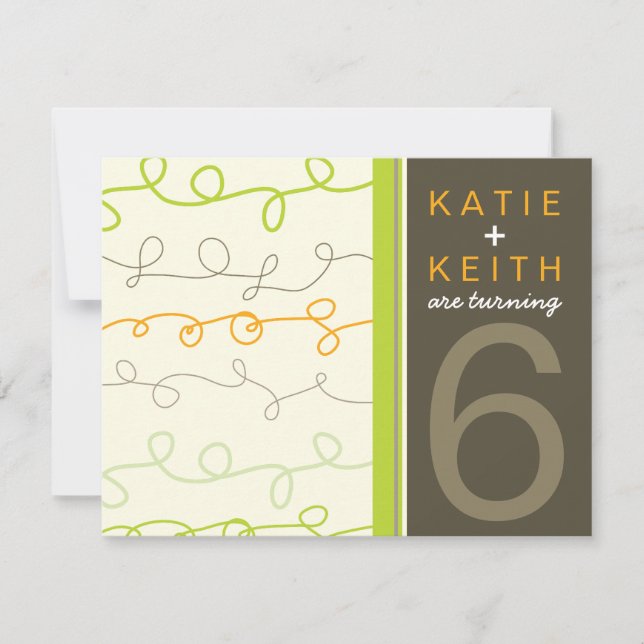 Retro Roligt Scribbles Twillingar Barns födelsedag Inbjudningar (Framsida)