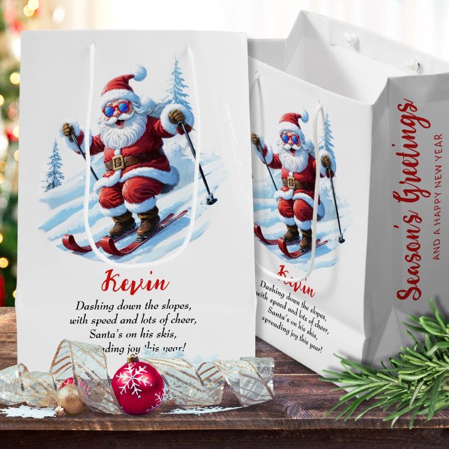 Retro Roligt Skidåkande Tomte Jul Anpassad Dikt (Skapare uppladdad)