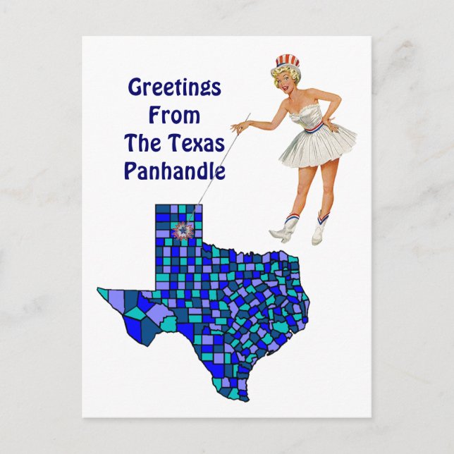 Retro Roligt Texas stat Karta Point Postcard Swapp Vykort (Framsida)