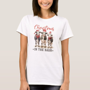 Retro roligt tre kor jul i ladugården t shirt