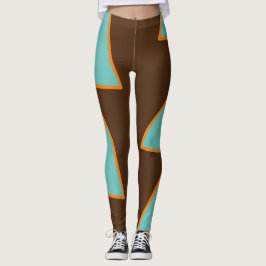 Retro Roligt Triangles Light Teal and Salmon on Br Leggings