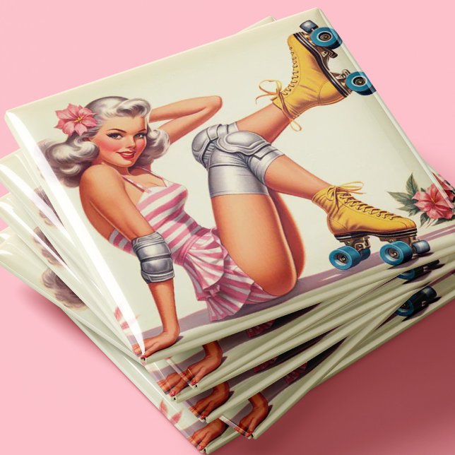 Retro Roller Girl Pin Up Magnet (Skapare uppladdad)
