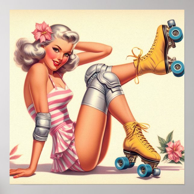 Retro Roller Girl Pin Up Poster (Framsidan)