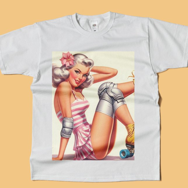 Retro Roller Girl Pin Up T Shirt (Skapare uppladdad)