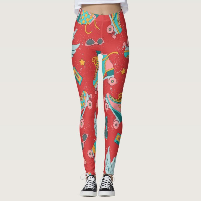 Retro Roller-skal: Bright Red Background Leggings (Framsida)