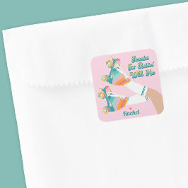 Retro Roller Skalning Födelsedagsfest Tack Fyrkantigt Klistermärke