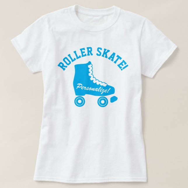 Retro Roller Skate Graphic Aqua Blue T Shirt (Design framsida)