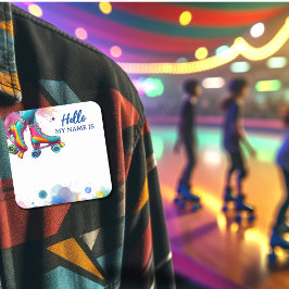 Retro Roller Skate Party Namn bricka Sticker Fyrkantigt Klistermärke