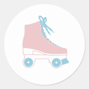 Retro Roller-skate Rosa Blue Painting Stickers Runt Klistermärke