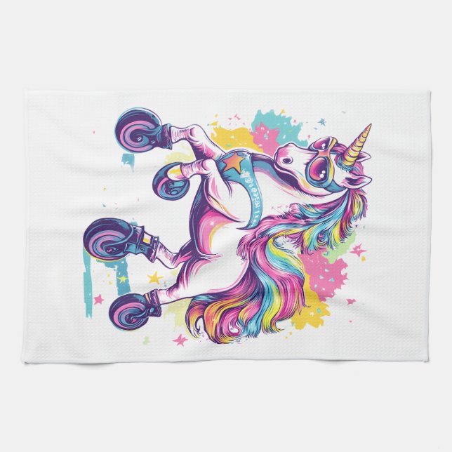Retro Roller Skate Unicorn (1) Kökshandduk (Horisontell)