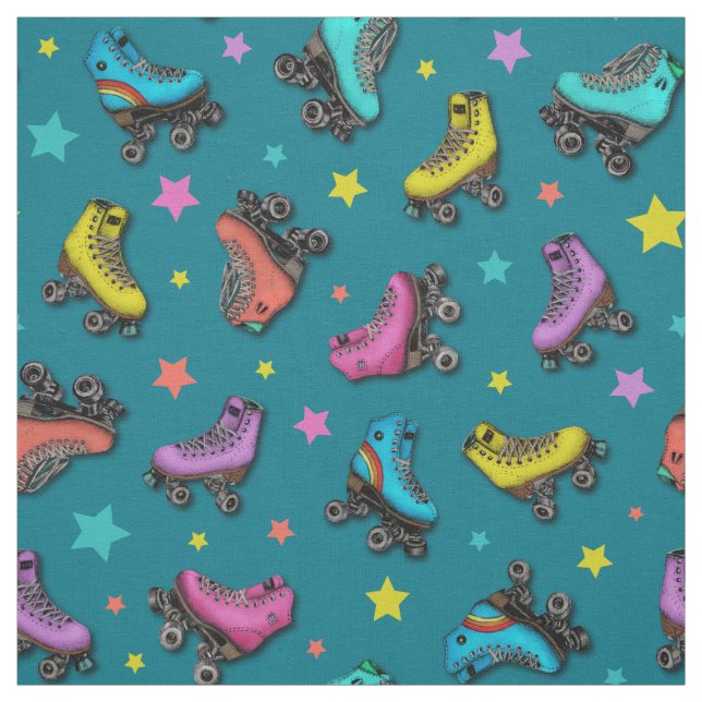 Retro Roller Skates & Stars Tyg (Provkarta)