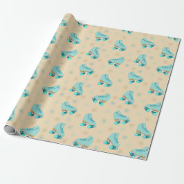 Retro Roller Skates Teal and Tan Patterned Presentpapper