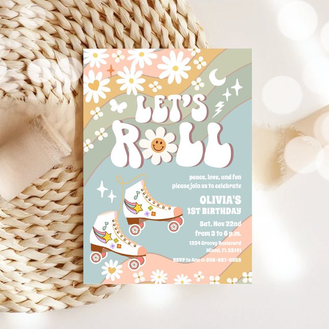 Retro Roller Skating Birthday Invitation Inbjudningar (Skapare uppladdad)
