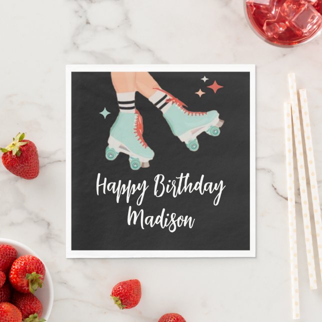 Retro Roller Skating Birthday Pappersservett (Insitu)