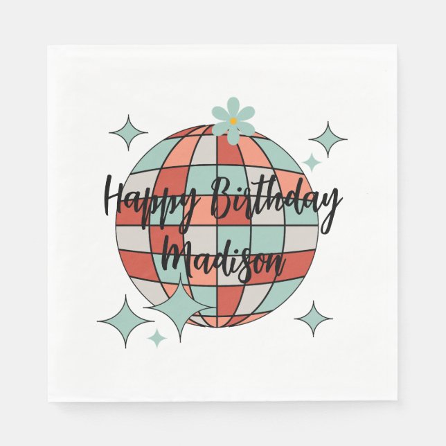 Retro Roller Skating Birthday Pappersservett (Framsidan)