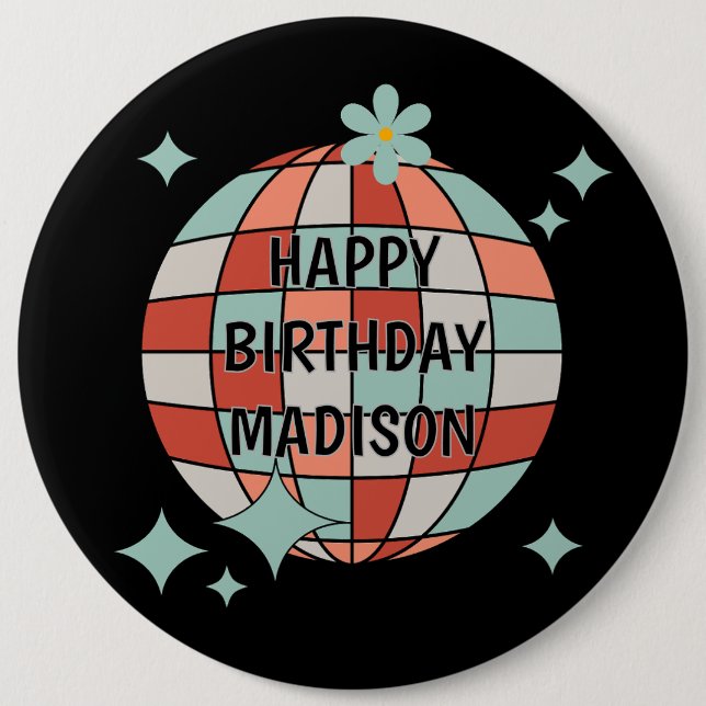 Retro Roller Skating Birthday Pappersservett Knapp (Framsida)