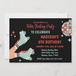 Retro Roller Skating Birthday Party Invitation Inbjudningar