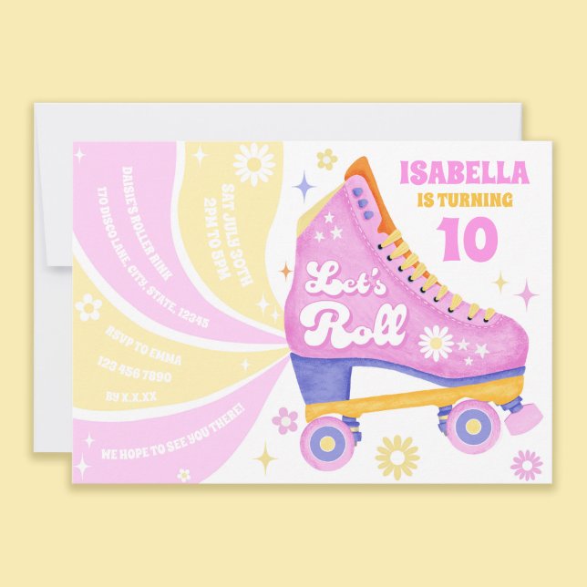 Retro Roller Skating Disco Födelsedagsfest Inbjudningar (This invitation has a unique way to share your party details!)
