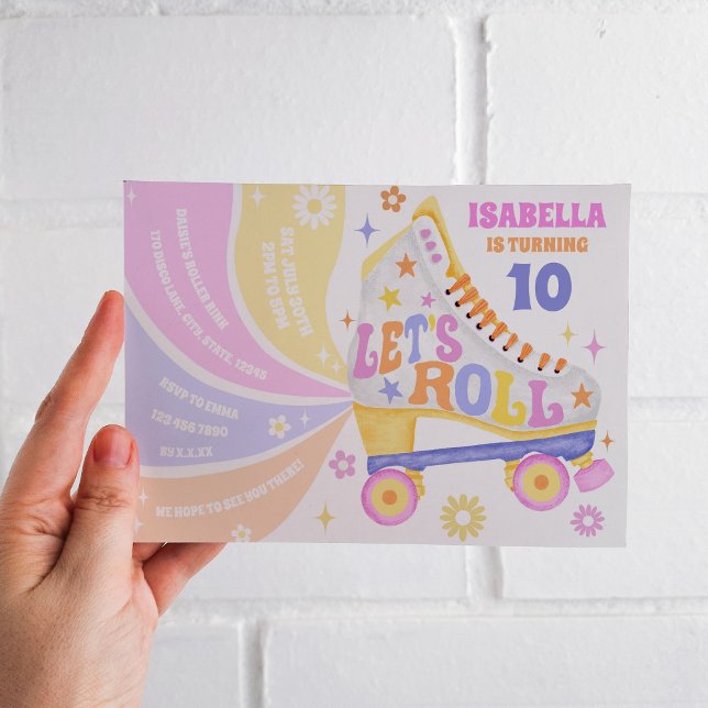 Retro Roller Skating Disco Födelsedagsfest Inbjudningar (This invitation has a unique way to share your party details!)