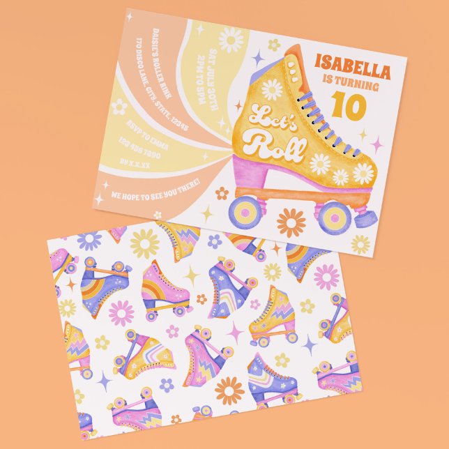 Retro Roller Skating Disco Födelsedagsfest Inbjudningar (An ideal retro inspired invitation for your roller rink party!)