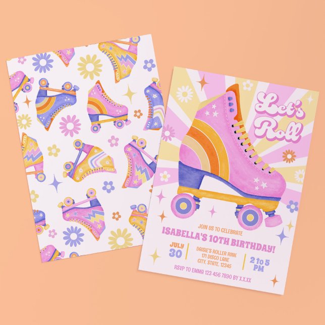 Retro Roller Skating Party Inbjudningar (A fun and bright invitation with a hint of retro!)