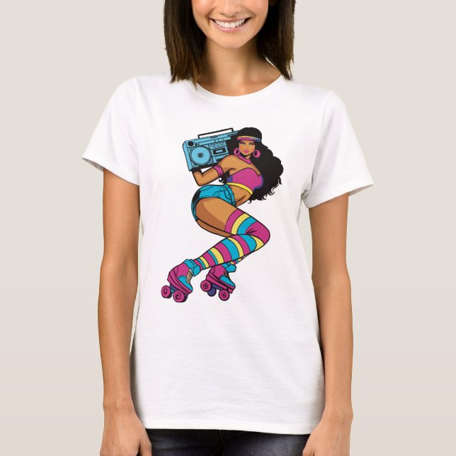 Retro Roller Skating Woman med Boombox - 70s Vibe T Shirt (Framsida)