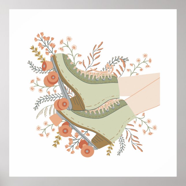 Retro Roller skridblommor i pastellform för vägg Poster (Framsidan)