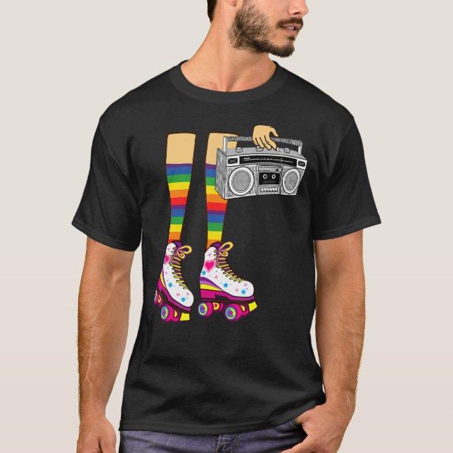 Retro Rollerskates 80's Roller Disco Skating Girl T Shirt (Framsida)