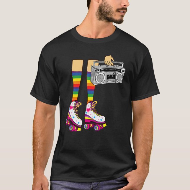 Retro Rollerskates 80's Roller Disco Skating Girl T Shirt (Framsida)