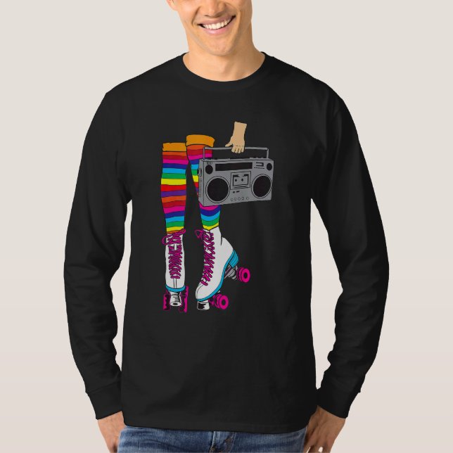 Retro Rollerskates 80's Roller Disco Skating Girl T Shirt (Framsida)