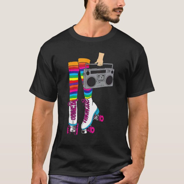 Retro Rollerskates 80's Roller Disco Skating Girl T Shirt (Framsida)