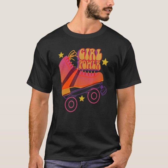 Retro Rollerskates 80's Roller Disco Skating Girl T Shirt (Framsida)